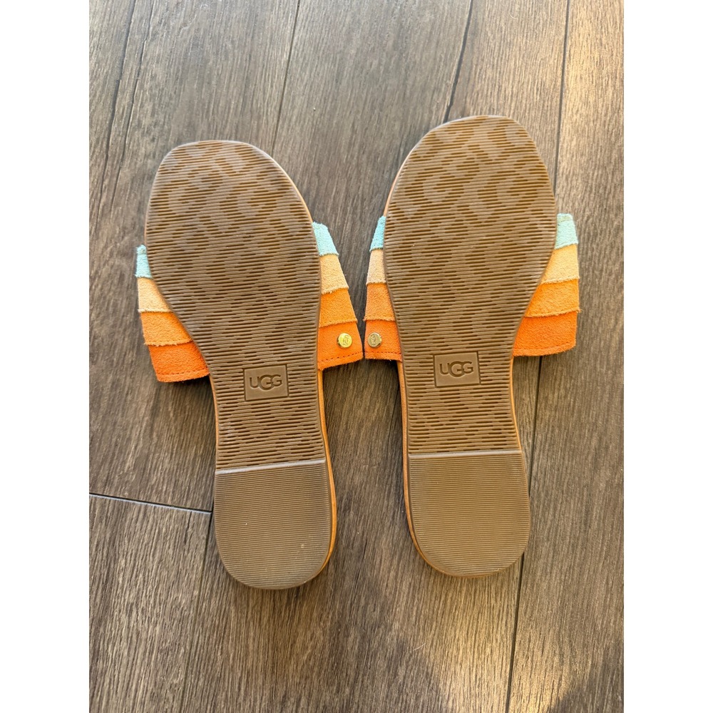 UGG Multicolor Suede Slide Sandals - Tan, Orange, Blue - Picture 2 of 12